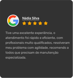 Avaliação do Google de Nádia Silva com cinco estrelas elogiando o atendimento rápido, eficiente e a qualificação dos profissionais da CLAVTECH.